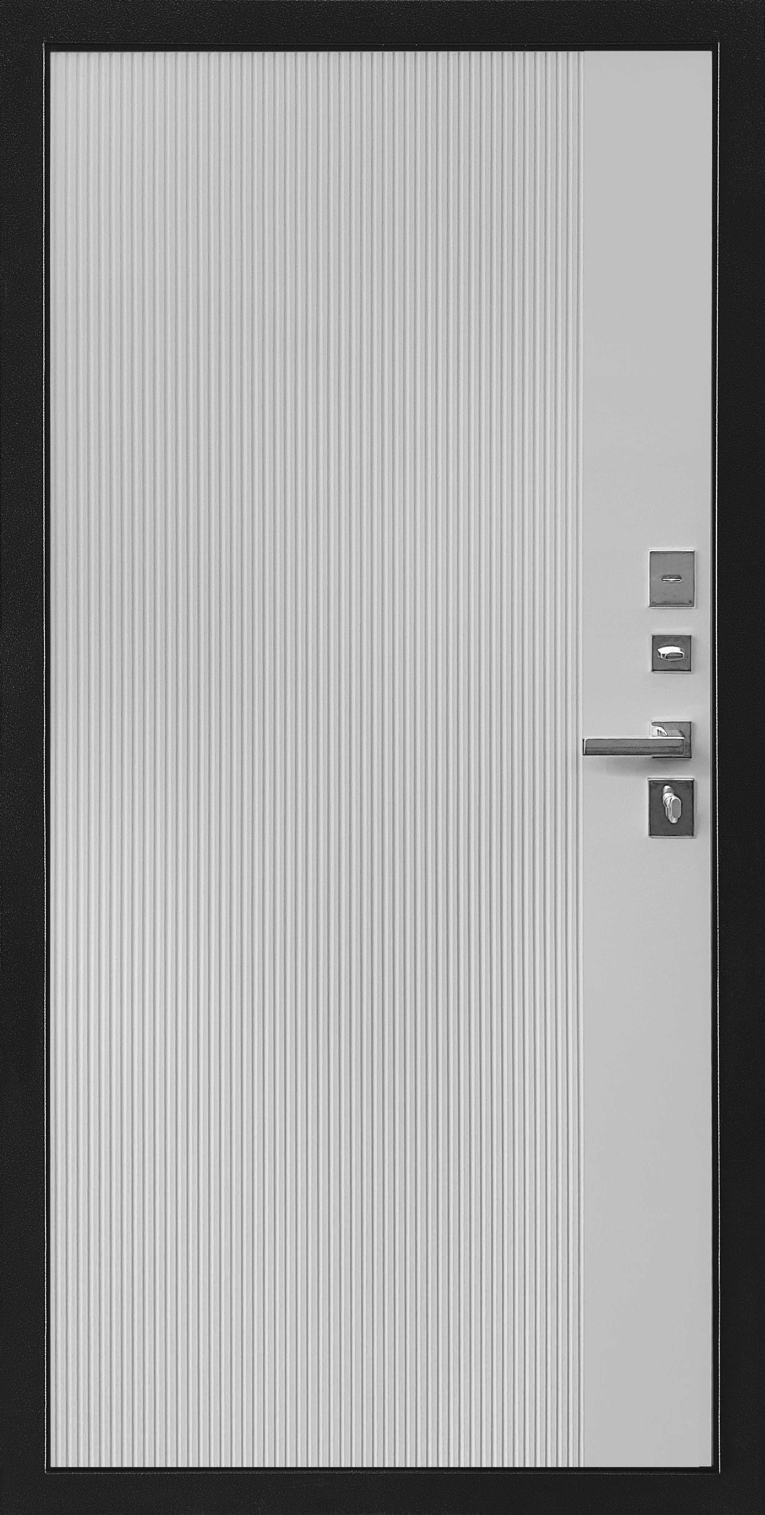 Входная металлическая дверь Орбита 3К черная мягкая шагрень / ПВХ белая мягкая шагрень