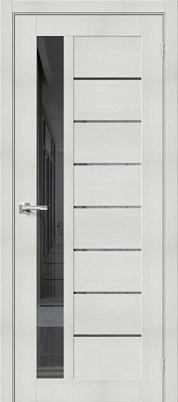 Дверь межкомнатная из экошпона Браво-27 Bianco Melinga остекление Mirox Grey