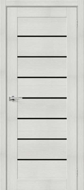 Дверь межкомнатная из экошпона Браво-22BS Bianco Melinga остекление Black Shine