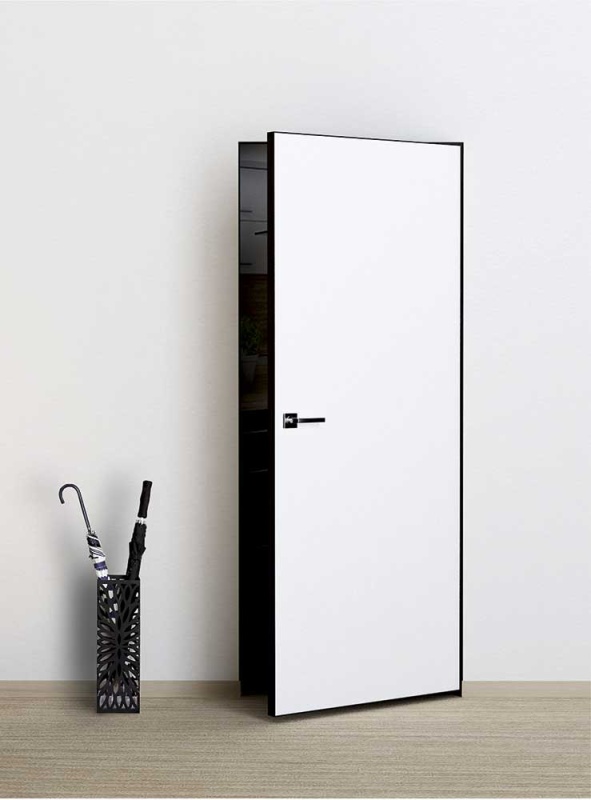 Дверь скрытого монтажа INVISIBLE РХ-0 h230 см. прямого открывания (на себя) кромка AL чёрная, врезка под скрытые петли PROFILOPORTE и механизм AGB Polaris от магазина Мир Дверей в Клину