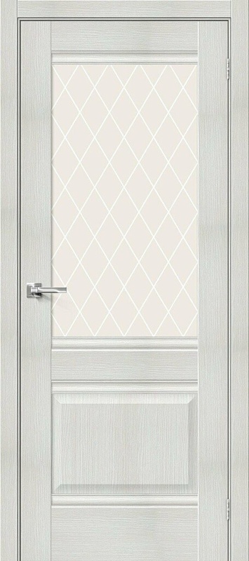 Дверь межкомнатная из экошпона Прима-3 Bianco Melinga остекление White Сrystal