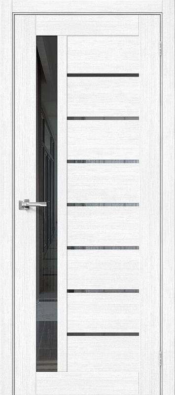 Дверь межкомнатная из экошпона Браво-27 Snow Melinga остекление Mirox Grey