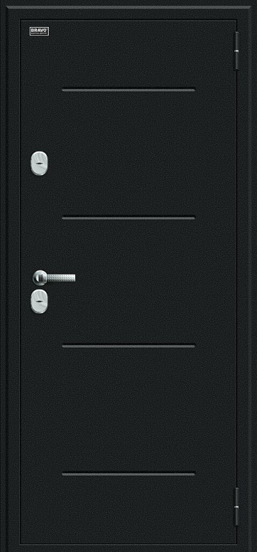 Входная металлическая дверь с терморазрывом Thermo Лайн/BChrome Букле черное / Cappuccino Melinga