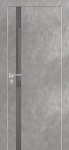 Дверь межкомнатная экошпон (полипропилен) PX-8 серый бетон кромка AL хром с 4-х сторон (с заводской врезкой под петли и механизм AGB) остеклённая (лакобель серый)