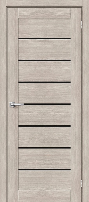 Дверь межкомнатная из экошпона Браво-22BS Cappuccino Melinga остекление Black Shine