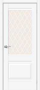 Дверь межкомнатная Прима-3 ПЭТ White Silk остеклённая (White Сrystal)