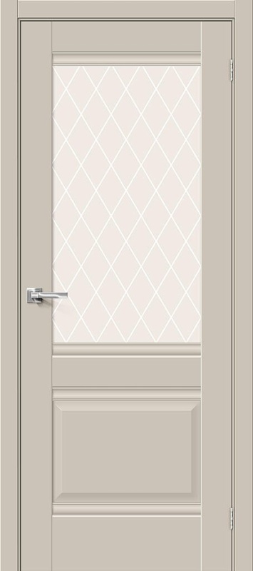 Дверь межкомнатная Прима-3 ПЭТ Cream Silk остеклённая (White Сrystal)