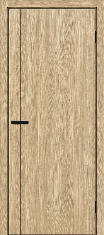 Дверь межкомнатная Браво-0.10А ПЭТ Real Oak глухая (кромка AL чёрная с 4-х сторон + магнитная защёлка)