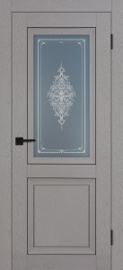 Дверь межкомнатная экошпон (soft touch) PST-27 бархат серый остеклённая (сатинат графит с рис.)